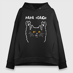 Толстовка оверсайз женская Papa Roach rock cat, цвет: черный