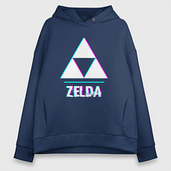 Толстовка оверсайз женская Zelda в стиле glitch и баги графики, цвет: тёмно-синий