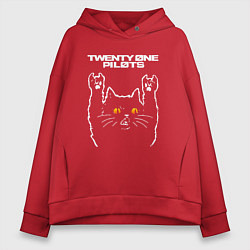 Толстовка оверсайз женская Twenty One Pilots rock cat, цвет: красный