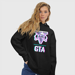 Толстовка оверсайз женская GTA в стиле glitch и баги графики, цвет: черный — фото 2