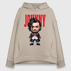 Толстовка оверсайз женская Johnny Depp - cool dude - pop art, цвет: миндальный