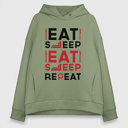 Толстовка оверсайз женская Надпись: eat sleep S T A L K E R repeat, цвет: авокадо