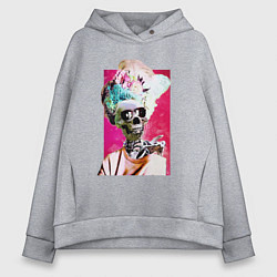 Толстовка оверсайз женская Скелет в парике, цвет: меланж