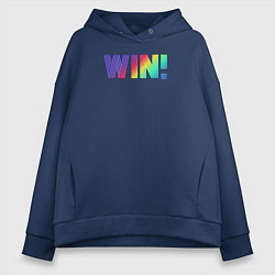 Толстовка оверсайз женская Разноцветная надпись win, цвет: тёмно-синий
