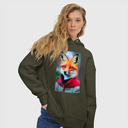 Толстовка оверсайз женская Лисичка в модной куртке, цвет: хаки — фото 2