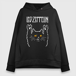 Толстовка оверсайз женская Led Zeppelin rock cat, цвет: черный