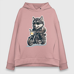 Толстовка оверсайз женская Волчья сила на двух колесах, цвет: пыльно-розовый
