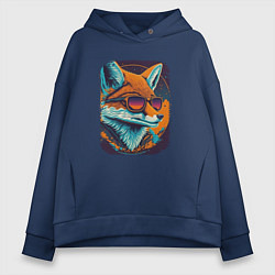 Толстовка оверсайз женская Old Fox with glasses, цвет: тёмно-синий