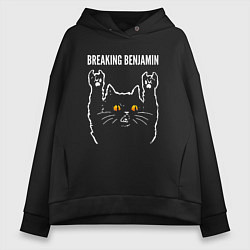 Толстовка оверсайз женская Breaking Benjamin rock cat, цвет: черный