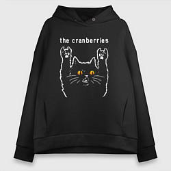 Толстовка оверсайз женская The Cranberries rock cat, цвет: черный