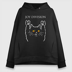 Толстовка оверсайз женская Joy Division rock cat, цвет: черный
