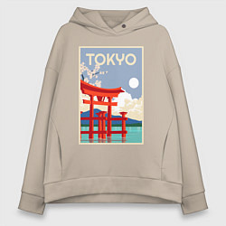 Толстовка оверсайз женская Tokyo - japan, цвет: миндальный