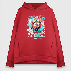 Толстовка оверсайз женская Милый монстр фотограф, цвет: красный