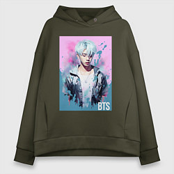 Толстовка оверсайз женская BTS pink style, цвет: хаки