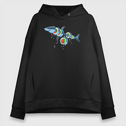 Толстовка оверсайз женская Суши акула, цвет: черный