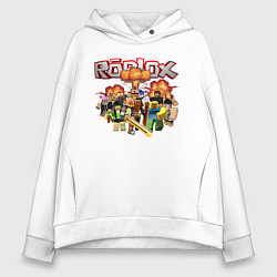 Толстовка оверсайз женская Роблокс на фоне взрыва roblox, цвет: белый