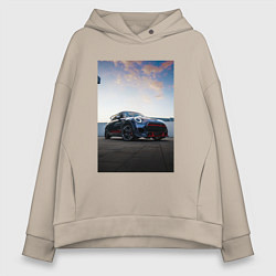 Толстовка оверсайз женская Авто на фоне неба, цвет: миндальный