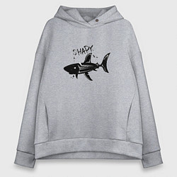 Толстовка оверсайз женская Трайбл акула с надписью shark, цвет: меланж