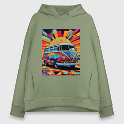 Толстовка оверсайз женская В машине на отдых, цвет: авокадо