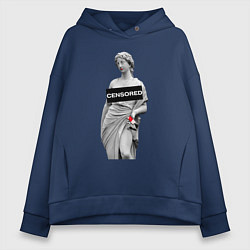 Толстовка оверсайз женская MoMo - Censored, цвет: тёмно-синий