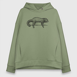 Толстовка оверсайз женская Красная панда лежит, цвет: авокадо