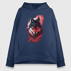 Толстовка оверсайз женская Красный волк ниндзя, цвет: тёмно-синий