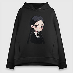 Толстовка оверсайз женская Уэнсдей Аддамс в аниме стиле, цвет: черный