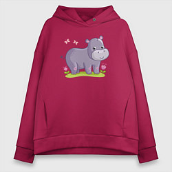 Толстовка оверсайз женская Милый бегемотик, цвет: маджента