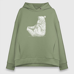 Толстовка оверсайз женская Медведь сидит балдеет, цвет: авокадо