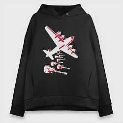 Толстовка оверсайз женская Гитары с неба, цвет: черный