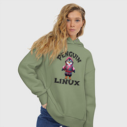 Толстовка оверсайз женская Система линукс пингвин в кимоно, цвет: авокадо — фото 2
