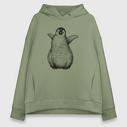 Толстовка оверсайз женская Пингвинёнок анфас, цвет: авокадо