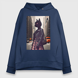 Толстовка оверсайз женская Cat fashionista - New York - ai art, цвет: тёмно-синий