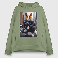 Толстовка оверсайз женская Булли на улице Нью-Йорка - нейросеть, цвет: авокадо