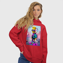Толстовка оверсайз женская Барт Симпсон на скейтборде - киберпанк, цвет: красный — фото 2