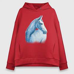 Толстовка оверсайз женская Голубая лошадь, цвет: красный