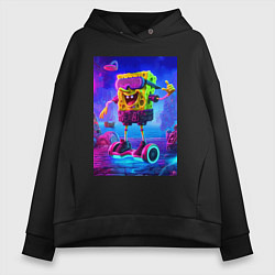 Толстовка оверсайз женская Sponge Bob on a gyro scooter - ai art, цвет: черный
