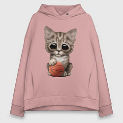 Толстовка оверсайз женская Котик баскетболист, цвет: пыльно-розовый