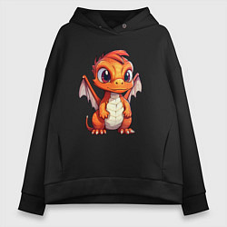 Толстовка оверсайз женская Милый маленький новогодний дракон 2024, цвет: черный