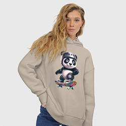 Толстовка оверсайз женская Cool panda on a skateboard - extreme, цвет: миндальный — фото 2