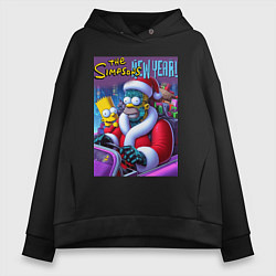Толстовка оверсайз женская Santa Simpsons New Year - ai art, цвет: черный