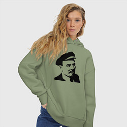 Толстовка оверсайз женская Ленин в кепке, цвет: авокадо — фото 2