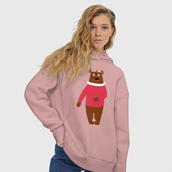 Толстовка оверсайз женская Мишка в свитере, цвет: пыльно-розовый — фото 2