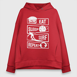 Толстовка оверсайз женская Еда сон серфинг, цвет: красный