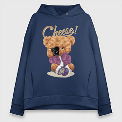 Толстовка оверсайз женская Плюшевый медвежонок фотограф, цвет: тёмно-синий