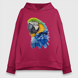 Толстовка оверсайз женская Сине-золотой попугай ара, цвет: маджента