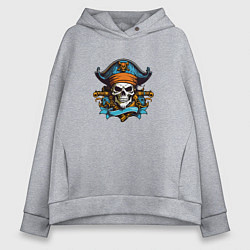 Толстовка оверсайз женская Эмблема пиратского черепа, цвет: меланж