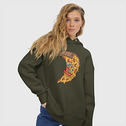 Толстовка оверсайз женская Пицца серфер, цвет: хаки — фото 2