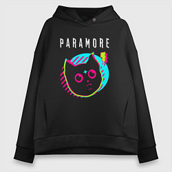 Толстовка оверсайз женская Paramore rock star cat, цвет: черный