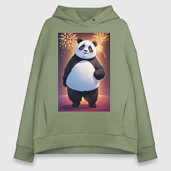 Толстовка оверсайз женская Панда в свитере под салютом - ai art, цвет: авокадо